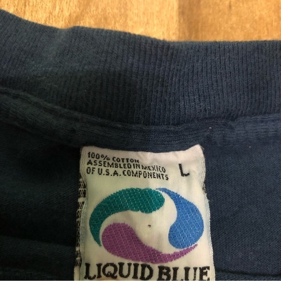 Vintage 90s Liquid Blue St Louis Rams Tie Dye Blue Gold V Stripes T-Shirt Large - Picture 7 of 8